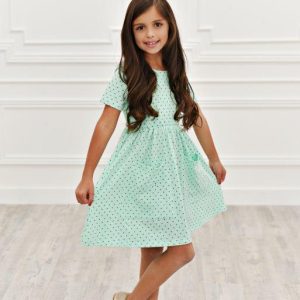 Mintfarbenes Twirl-Kleid mit Punkten
