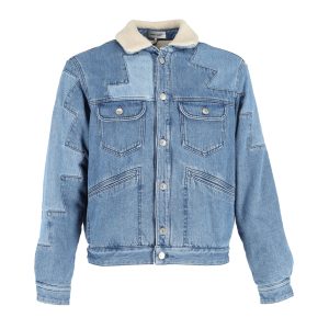 Isabel Marant Jasaya Patchwork-Jeansjacke mit Lammfellimitat-Futter in Blau
