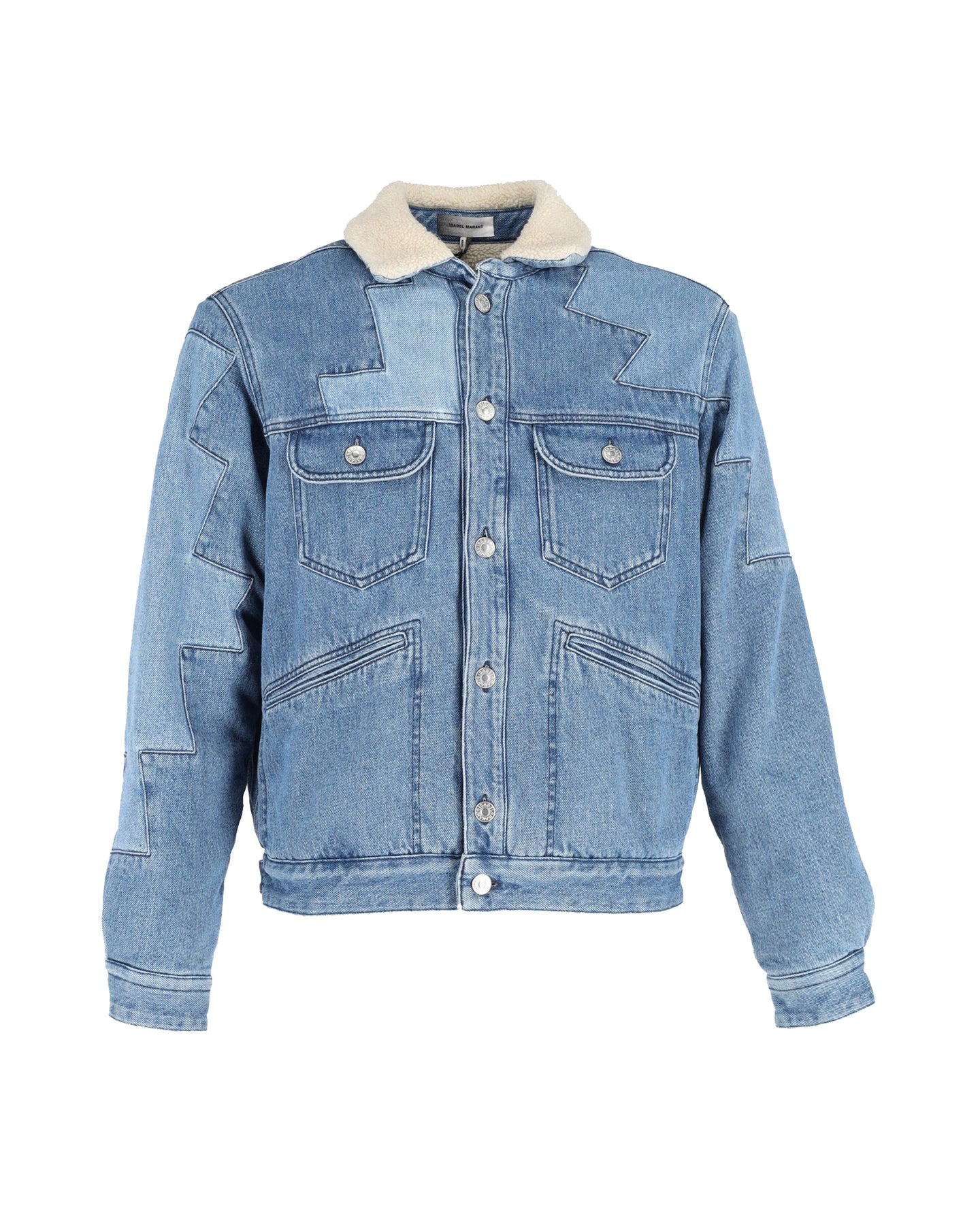 Isabel Marant Jasaya Patchwork-Jeansjacke mit Lammfellimitat-Futter in Blau