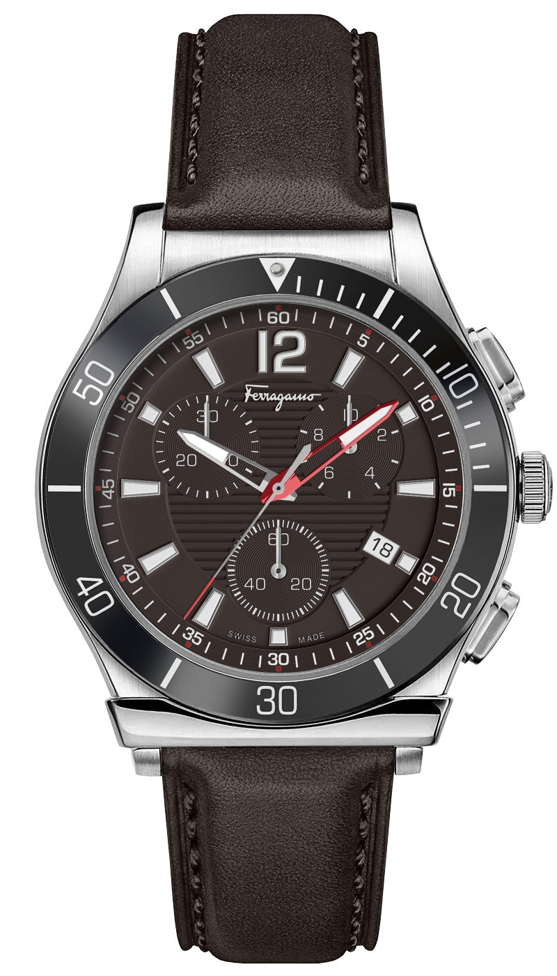 Ferragamo Herren-Quarzuhr in Braun, 44 mm