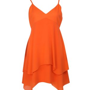 Alice + Olivia mehrstufiges Minikleid aus orangefarbener Seide