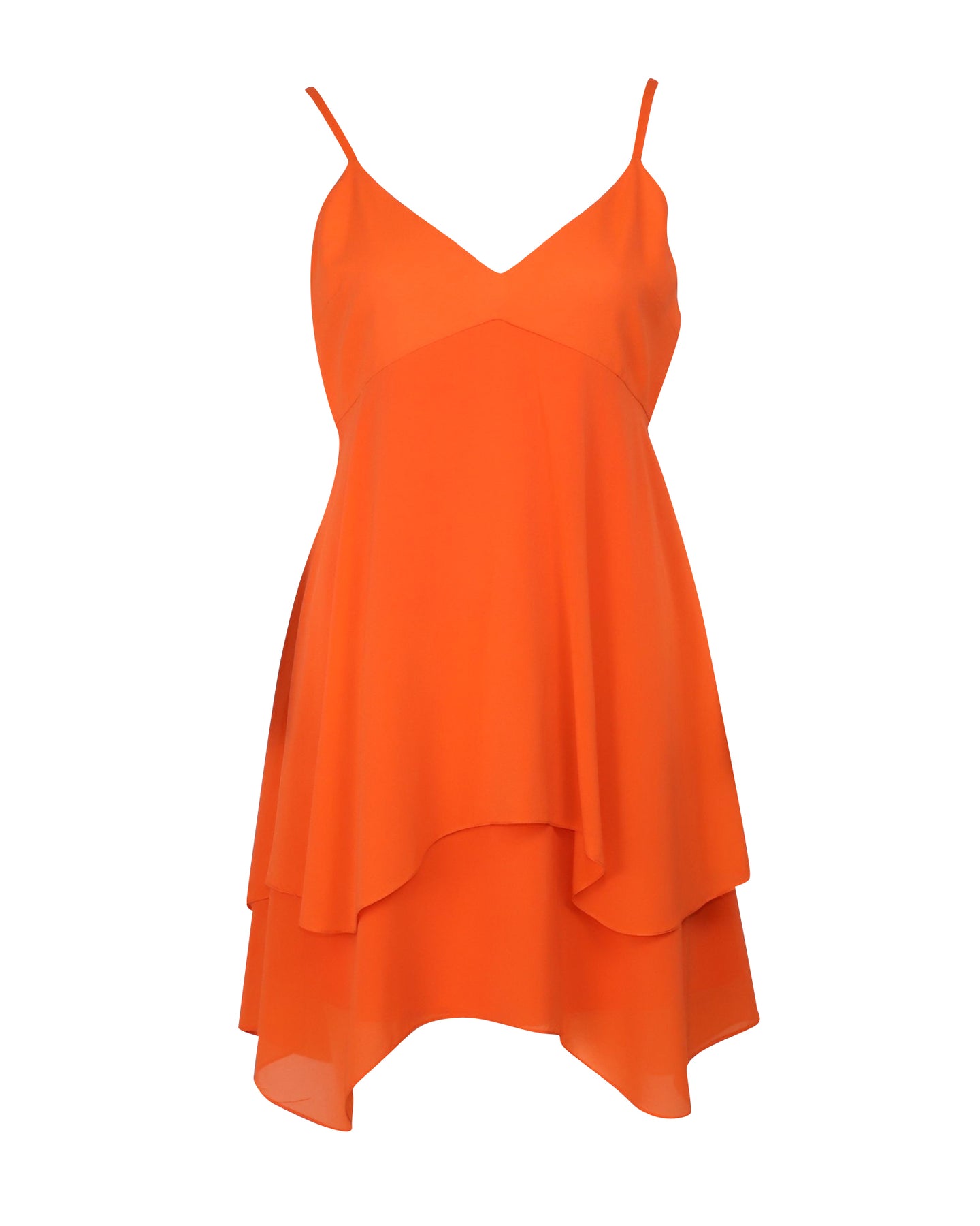 Alice + Olivia mehrstufiges Minikleid aus orangefarbener Seide