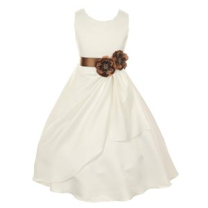 Little Flowers Occasion 2-6 Kleid – matter Satin, Pailletten, Brautstil, Mädchen, Elfenbein, Mokka