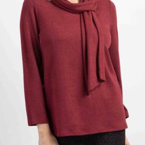 Cozy-Up Fleecepullover mit Bindeband am Hals – Cranberry