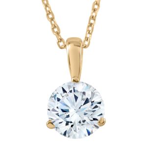 Halskette mit im Labor gezüchtetem Solitär-Diamantanhänger in 3-Krappen-Fassung, 1/3 ct, 14 K Gelbgold
