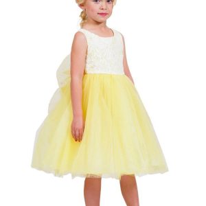 Gelbes ärmelloses Mädchen-Osterkleid aus Spitze und Tüll, Größen 2–6