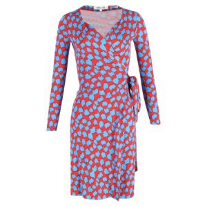 Diane von Furstenberg Julian Langarm-Wickelkleid aus Seide – Blau/Rot