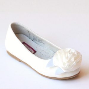 Weiße festliche Mädchen-Ballerinas mit Rosetten, Kindergrößen 11–4