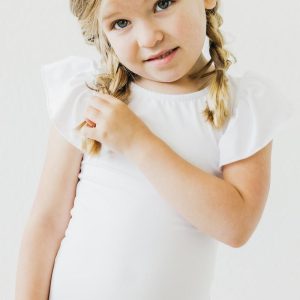 Gymnastikbody – kurze Flügelärmel, Weiß