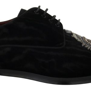 Dolce & Gabbana festliche Herren-Derby-Schuhe aus Samt mit Herzmotiv