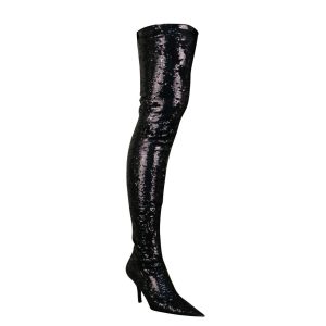 Balenciaga Damen-Overknee-Stiefel mit hohen Absätzen und Metallic-Pailletten in Schwarz