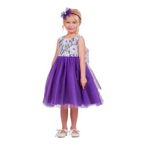 Lila ärmelloses Mädchen-Osterkleid aus Spitze und Tüll, Größen 8–12
