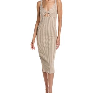 John Elliott Ginza Twist Midikleid – Mineral-Waschung, Rippstruktur