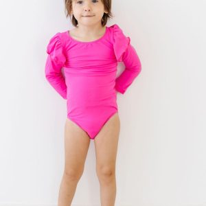 Gymnastikbody – lange Flügelärmel, Pink