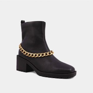 Yenni Damen-Combat-Stiefel mit Kette – Schwarz