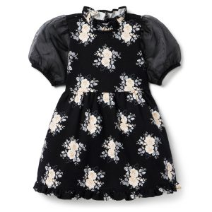 Janie and Jack Kinder-Ponte-Kleid mit Blumenmuster und Puffärmeln