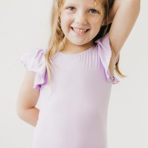 Gymnastikbody – kurze Flügelärmel, Lavendel
