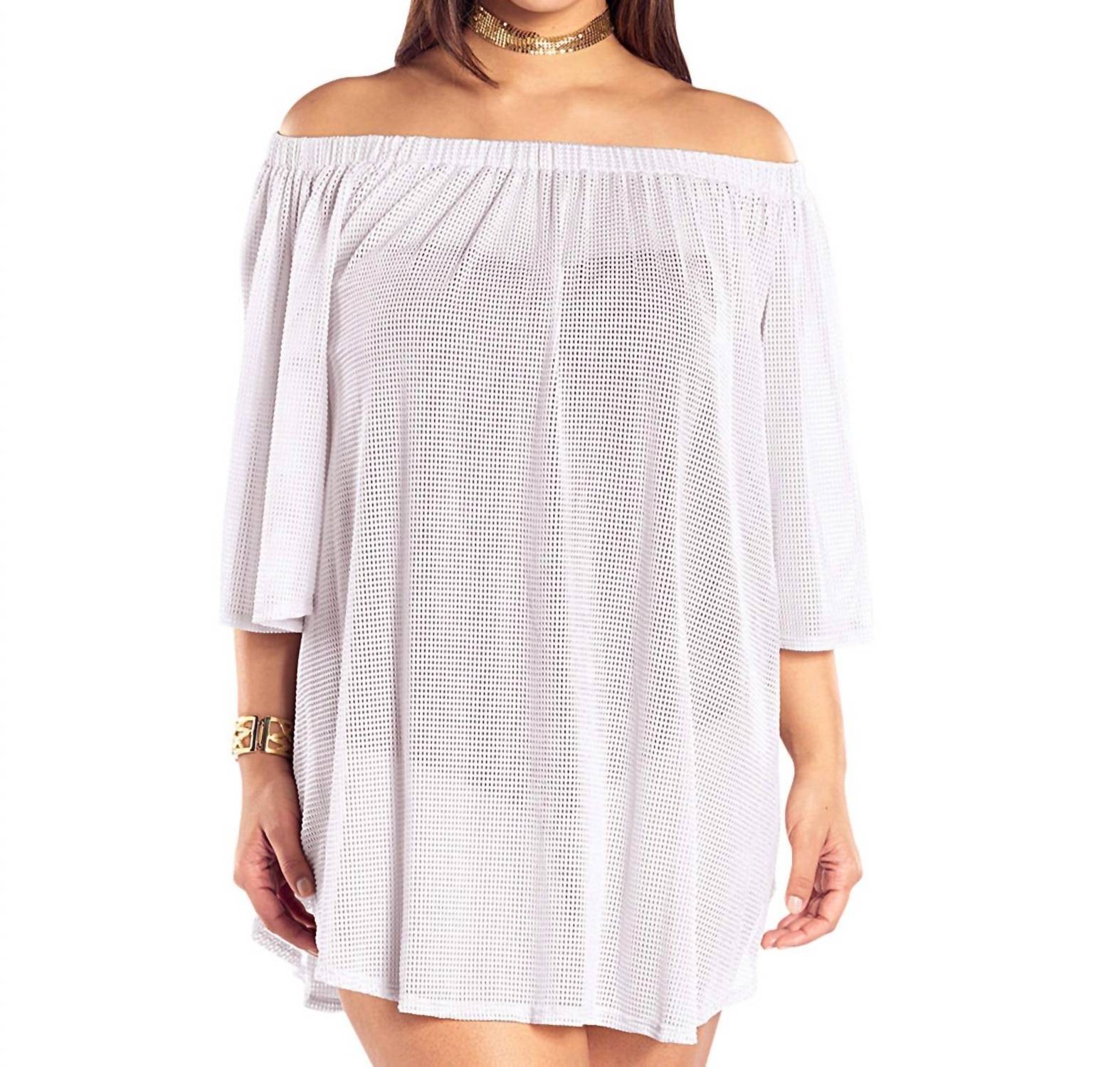 Off The Shoulder Strandtunika – große Größen, Weiß