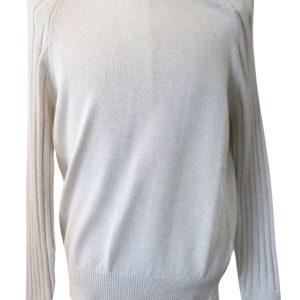 Brunello Cucinelli weißer Herren-Baumwollpullover mit Raglanärmeln