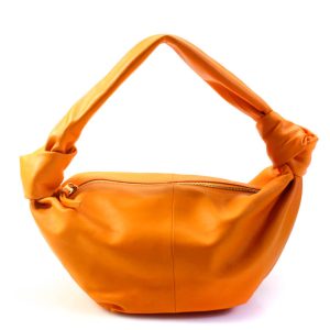 Bottega Veneta Double Knot Damen-Handtasche aus orangefarbenem Leder mit Einzelgriff und Reißverschluss oben