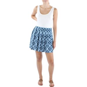 Ärmelloses kariertes tailliertes und ausgestelltes Kleid für junge Damen