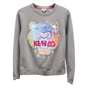 Kenzo Sweatshirt aus grauer Baumwolle mit gesticktem Tigermotiv