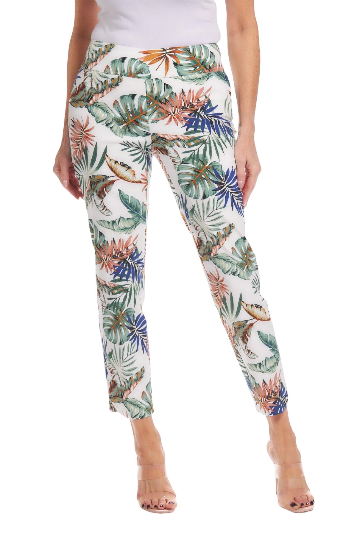 Damen-Knöchelhose mit blütenblattförmigen Saumschlitzen – Tropical