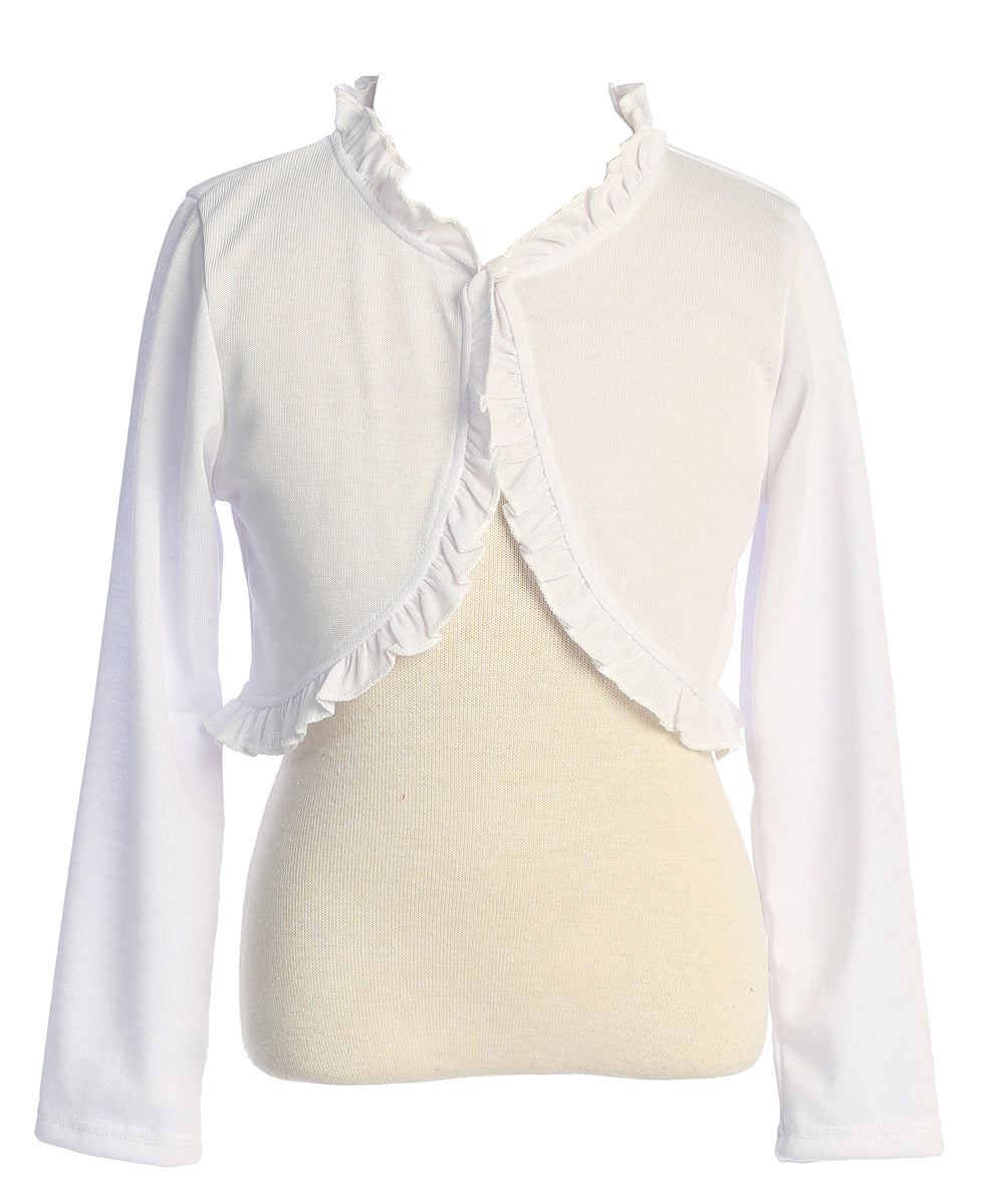 Eleganter langärmeliger Mädchen-Bolero mit Rüschenbesatz, Größen 2–16