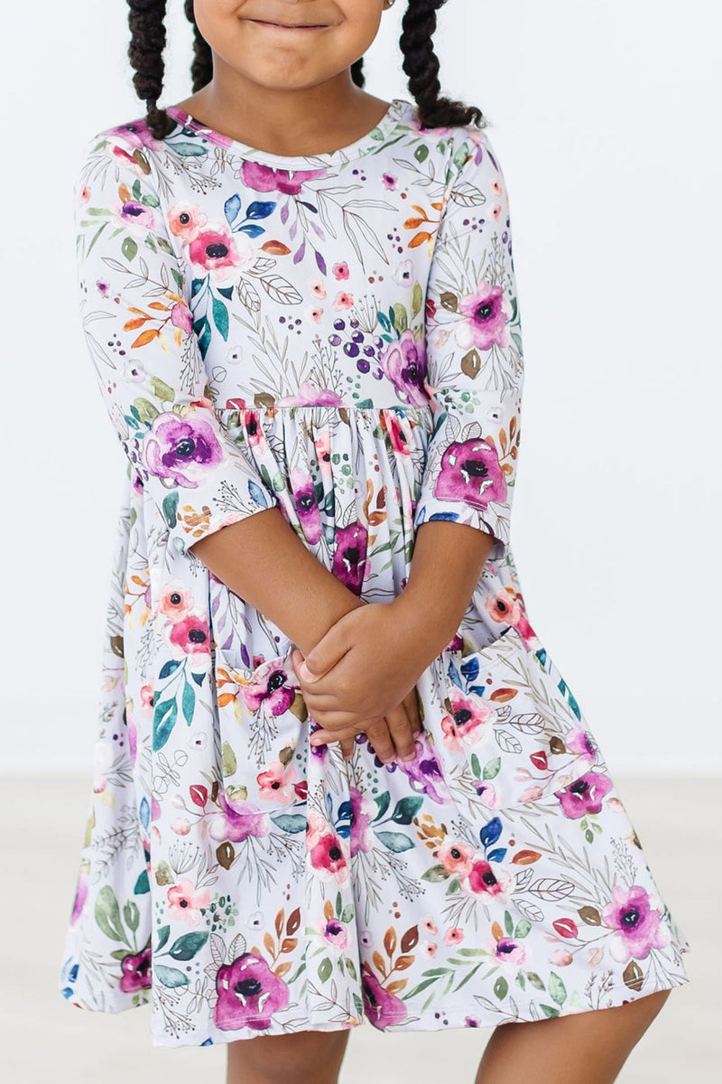 Midnight Rain Kleid mit schwingendem Rock – 3/4-Ärmel, Taschen