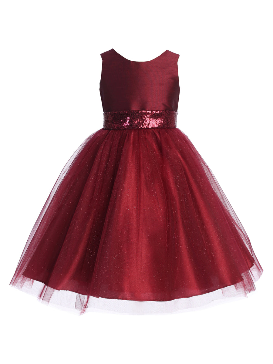 Blumenmädchenkleid für ältere Mädchen aus Glitzertüll mit Pailletten, Größe 18,5