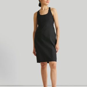 Kleid – tailliert, knielang, Schwarz