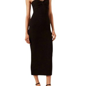 Eve Neckholder-Midikleid mit gedrehter Vorderseite – Schwarz