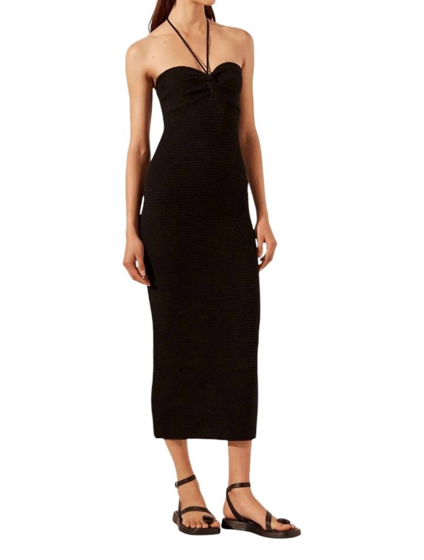 Eve Neckholder-Midikleid mit gedrehter Vorderseite – Schwarz