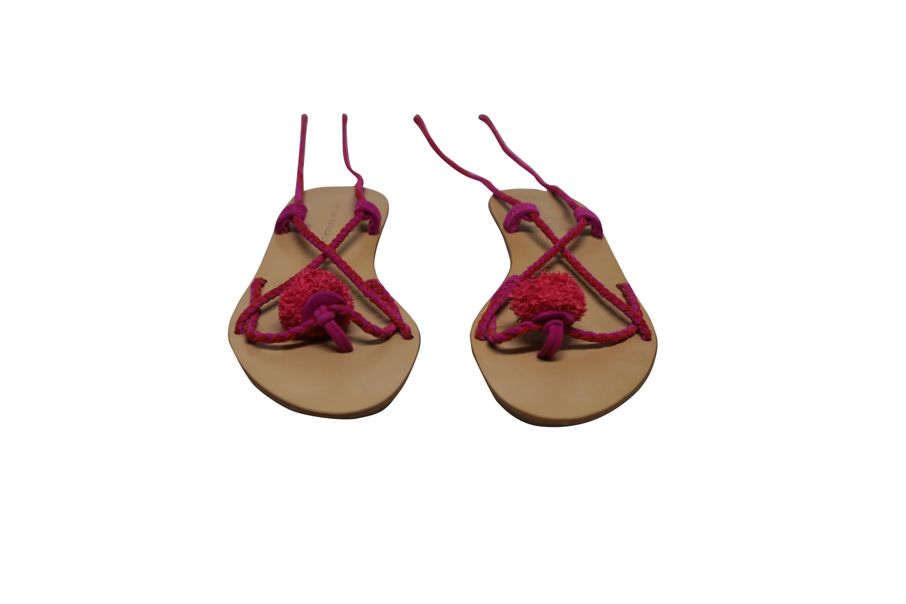 Loeffler Randall braune Ledersandalen mit Schnürung und Pompons