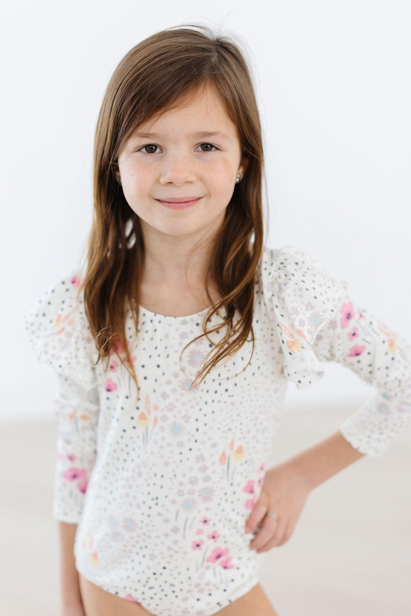 Whimsical Wildflowers Gymnastikbody – lange Flügelärmel