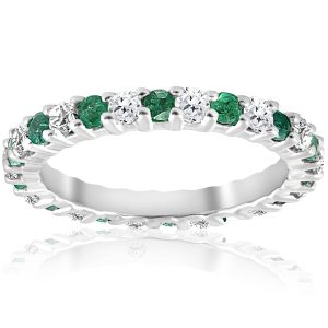 1 1/2ct Eternity 14K Ring – Weißgold, Diamant, Smaragd