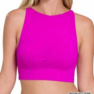 Nahtloses verkürztes Bralette-Oberteil – Neonpink