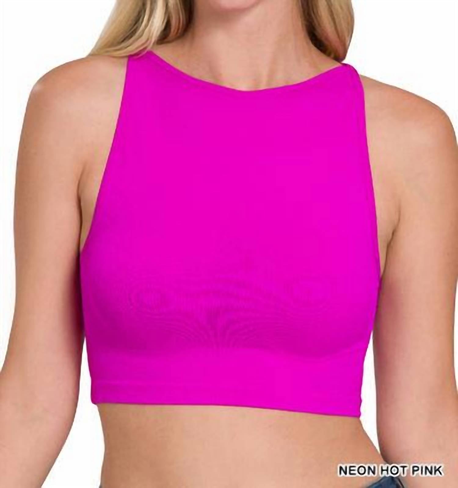 Nahtloses verkürztes Bralette-Oberteil – Neonpink