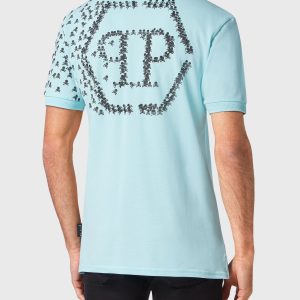 Kurzarm-Poloshirt, schmale Passform, Totenkopf-und-Knochen-Motiv