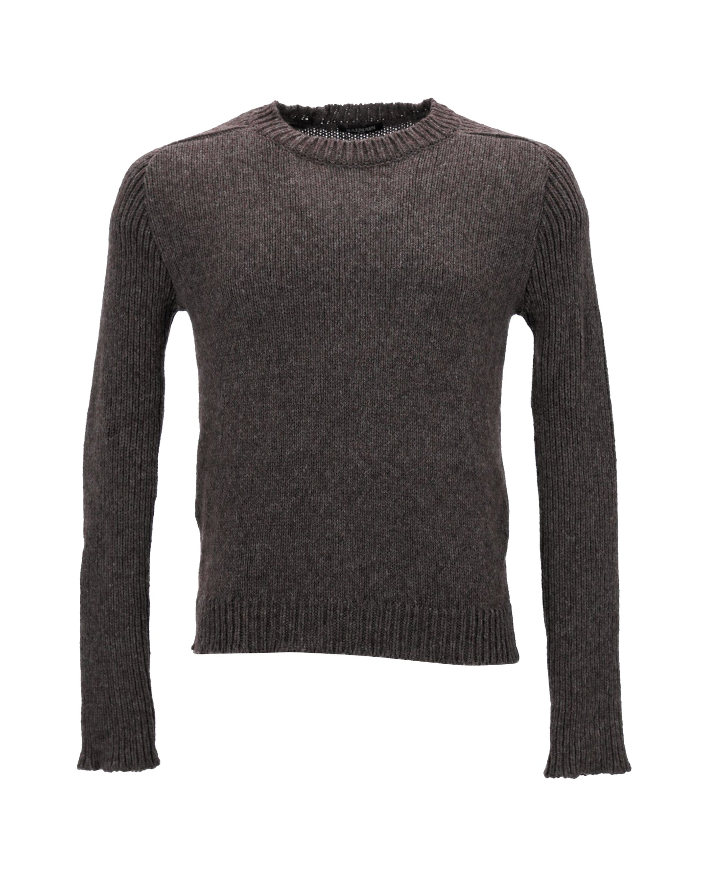 Balmain Pullover – gestrickt, Rundhalsausschnitt, Braun, Wolle, 7748638343228
