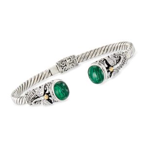 Ross-Simons Armspange mit Malachit und Libellenmotiv im Bali-Stil aus Sterlingsilber mit 18 kt Gelbgold