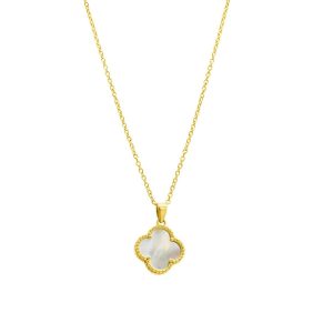 Blumenhalskette mit weißem Perlmutt und 14 K Goldvergoldung