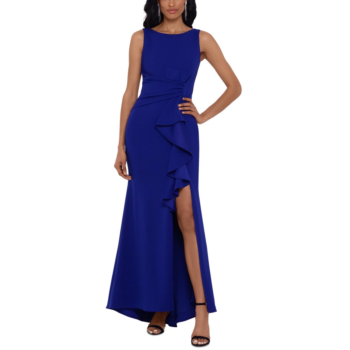 Gerafftes Abendkleid mit Seitenschlitz
