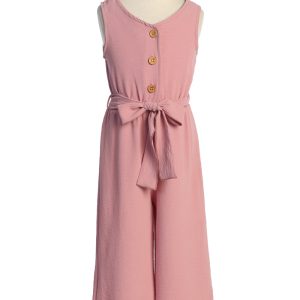 Ärmelloser Mädchen-Jumpsuit mit Knöpfen und Taillenband, Größen 4–14