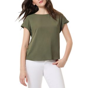 Rundhalsbluse mit Ärmelmanschetten in Kurzgröße