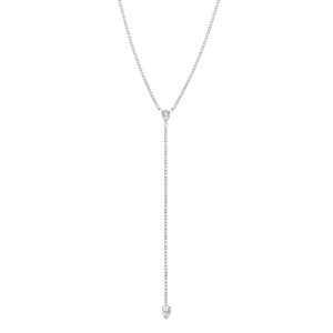 Wasserbeständige Y-Lariat-Halskette mit Kristallen und Tennis-Kette – Silberfarben