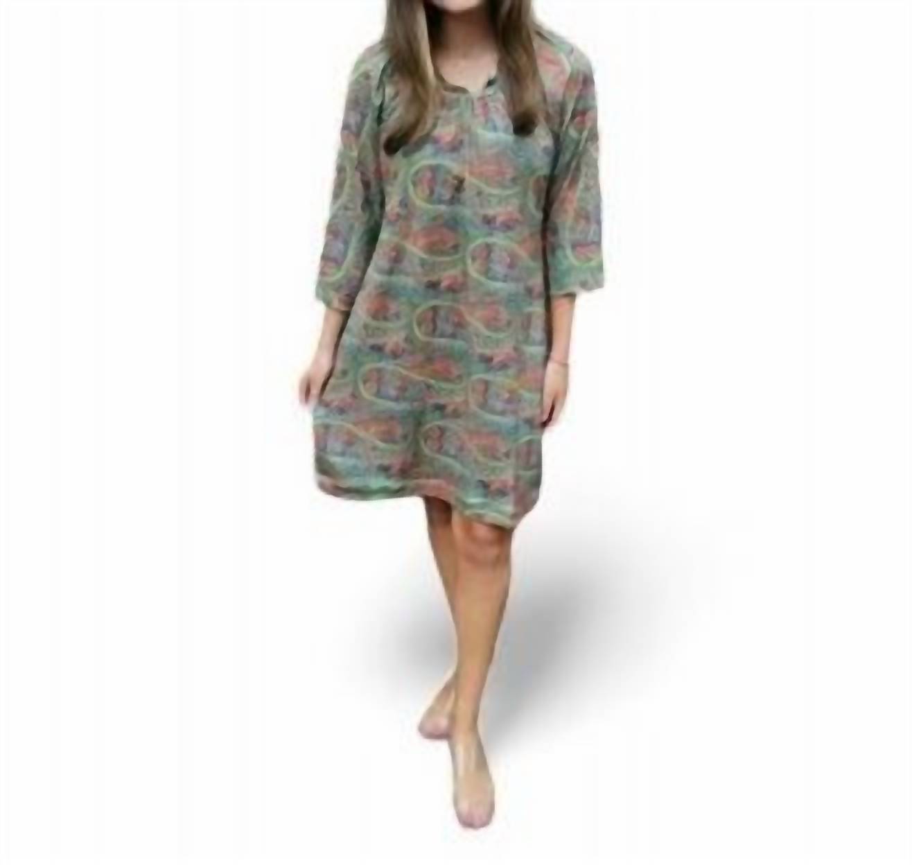Paisley Babydoll Geen Kleid – mehrfarbig