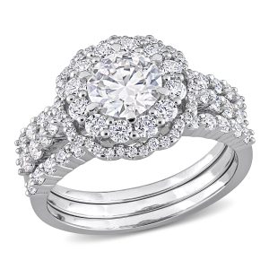 Mimi & Max 2ct DEW 7287442735164 Brautring-Set – synthetischer Moissanit, Sterlingsilber, Halo-Besatz