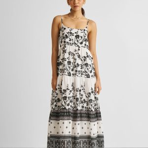 Gestuftes Maxikleid mit Trägern und Blumenmuster
