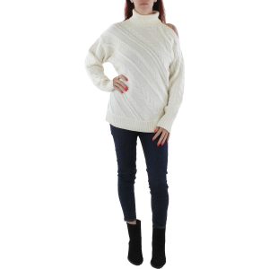 Rollkragenpullover aus Wollmischung mit Zopfstrick und Schulter-Ausschnitten